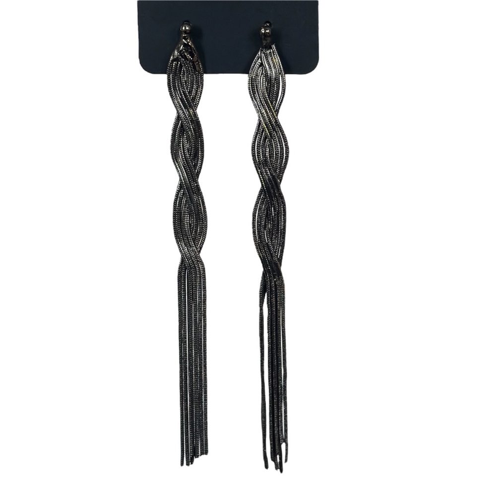 Gunmetal Twisted Chain Tassel Shoulder Duster Earrings Statement